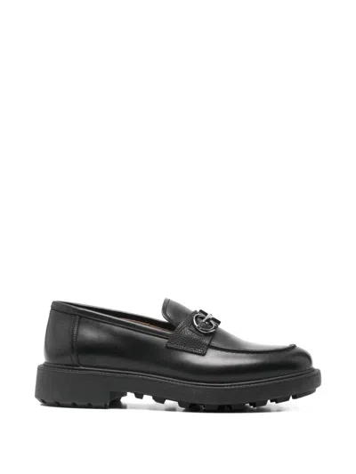 Pre-owned Ferragamo Gancini-plaque Leather Loafers In Black