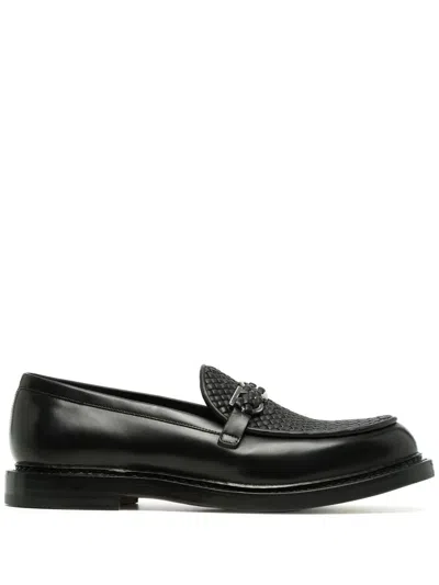 Ferragamo Gancini-plaque Leather Loafers In Black