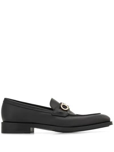 Ferragamo Gancini-plaque Leather Loafers In Black