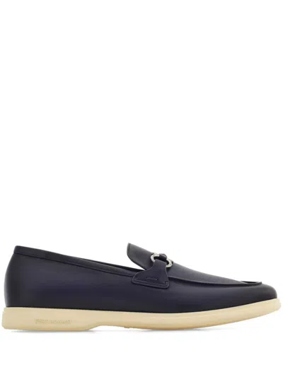 Ferragamo Gancini-plaque Leather Loafers In Blue