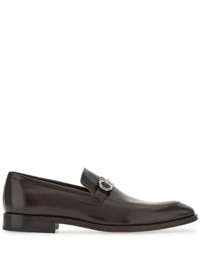 Ferragamo Gancini-plaque Leather Loafers In Brown