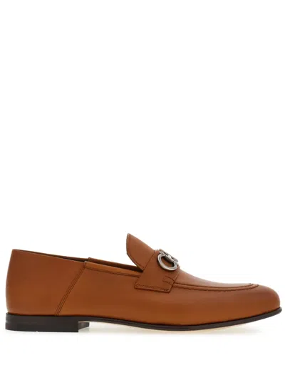 Ferragamo Gancini-plaque Leather Loafers In Brown