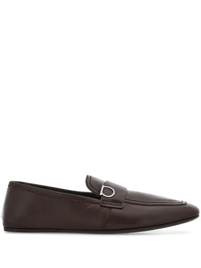 Ferragamo Gancini-plaque Leather Loafers In Brown