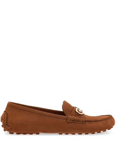 Ferragamo Women's Nubuck Gancini Driving Loafers In New Biscotto