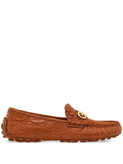 Ferragamo Gancini-plaque Leather Loafers In Brown