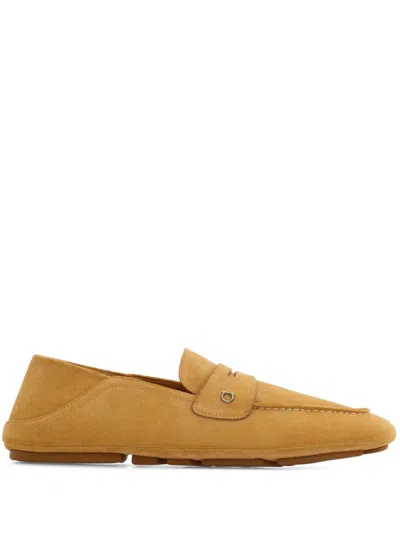 Ferragamo Gancini-plaque Leather Loafers In Beige