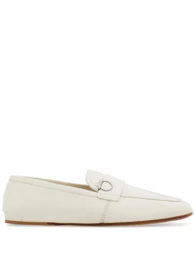 Ferragamo Gancini-plaque Leather Loafers In White