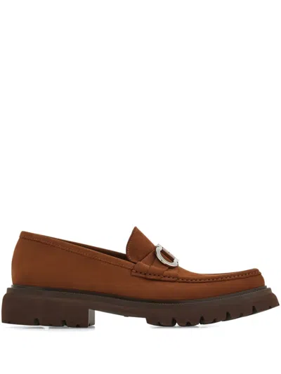 Ferragamo Gancini-plaque Loafers In Brown