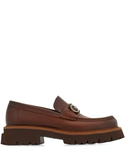 Ferragamo Gancini-plaque Loafers In Brown