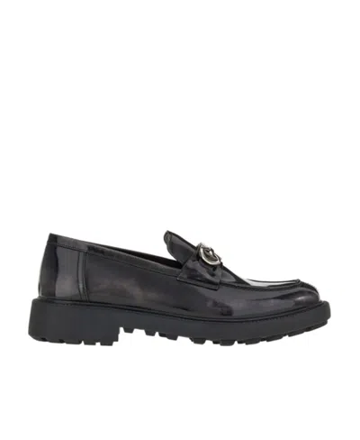 Ferragamo Gancini-plaque Patent Loafers In Black