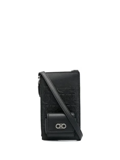 Ferragamo Gancini-plaque Phone Bag In Black
