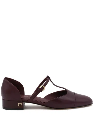Ferragamo 'lainette' Black Ballet Shoes With T-strap And Round Toe