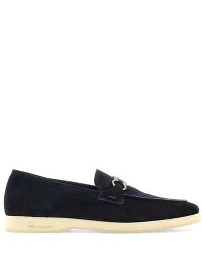 Ferragamo Deconstructed Gancini-detailed Suede Loafers In Black
