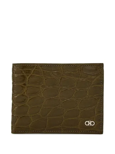Ferragamo Gancini-plaque Wallet In Verde Oliva