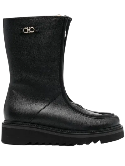 Ferragamo Gancini Plaque Zip-front Boot In Purple