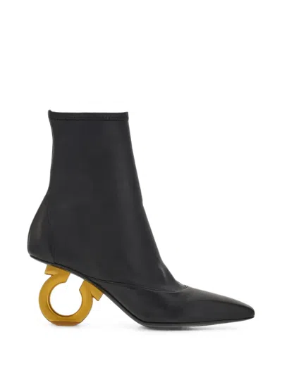 Ferragamo Gancini Pointed-toe Ankle Boots In Black