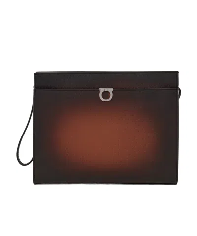 Ferragamo Gancini Pouch In Brown