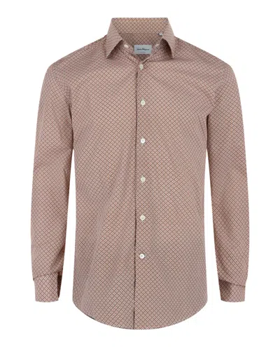 Ferragamo Gancini-print Button-up Shirt With Classic Collar In Gray