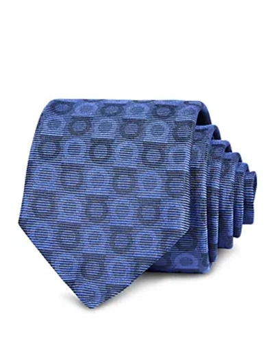 Ferragamo Gancini Print Jacquard Silk Skinny Tie In Navy