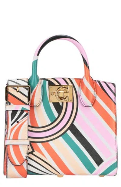 Ferragamo Gancini Print Leather Tote Bag In Multi