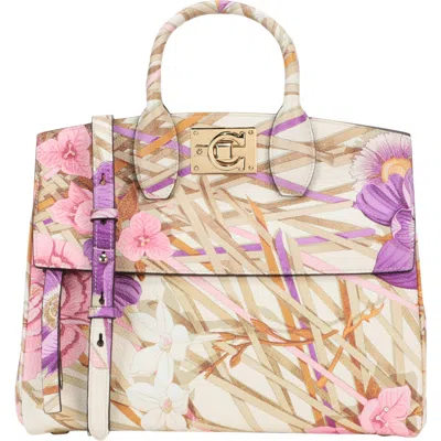 Ferragamo Gancini Print Leather Tote Bag In Multi