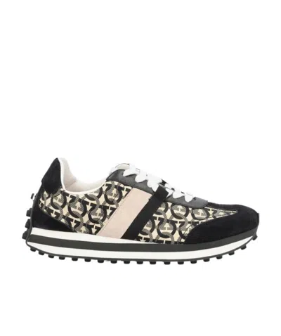 Ferragamo Gancini-print Low-top Sneakers In Black