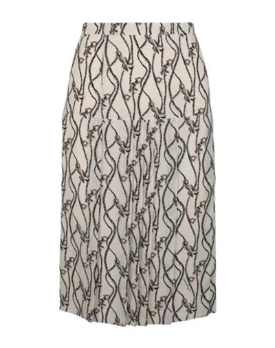 Ferragamo Gancini Print Pleated Skirt Woman Midi Skirt Beige Size 10 Silk