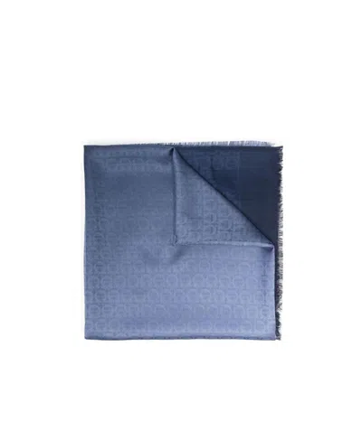 Ferragamo Gancini-print Scarf In Blue