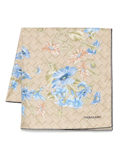 Ferragamo Gancini-print Scarf In Neutrals
