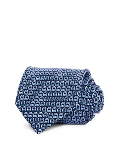 Ferragamo Gancini Print Silk Classic Tie In Blue