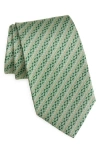 Ferragamo Printed Silk Tie With Interlocking Gancini And Regimental Stripes In Green