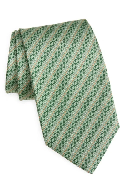 Ferragamo Gancini Print Silk Tie In Green