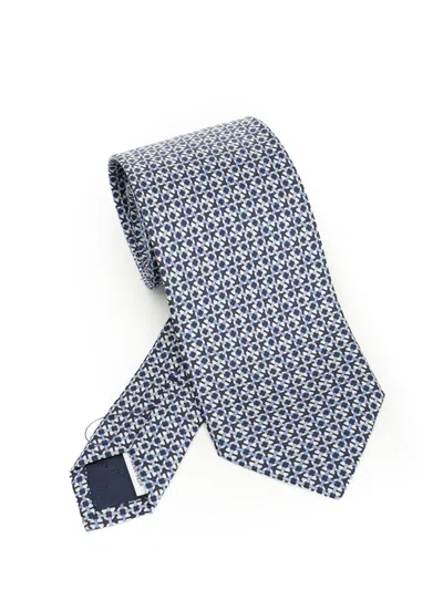 Ferragamo Gancini Print Silk Tie In Blue