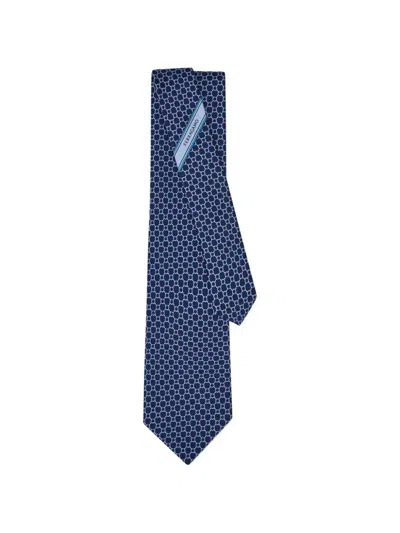 Ferragamo Gancini Print Silk Tie In Blue