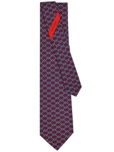 Ferragamo Gancini Print Silk Tie In Blue