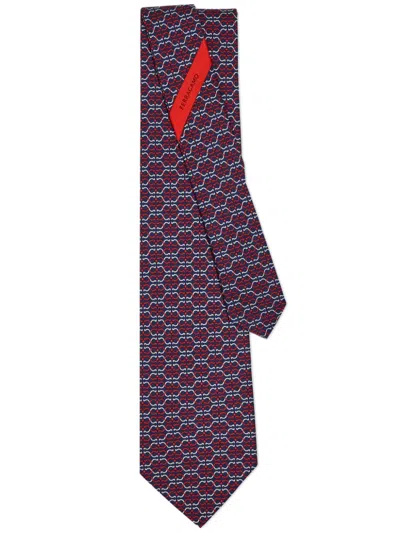Ferragamo Gancini-print Silk Tie In Multicolor
