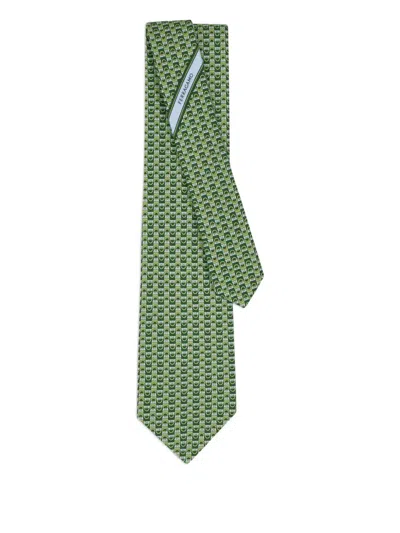 Ferragamo Gancini-print Silk Tie In Green