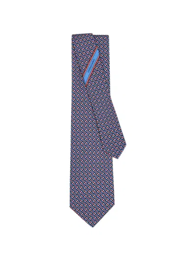 Ferragamo Gancini Print Silk Tie In Red