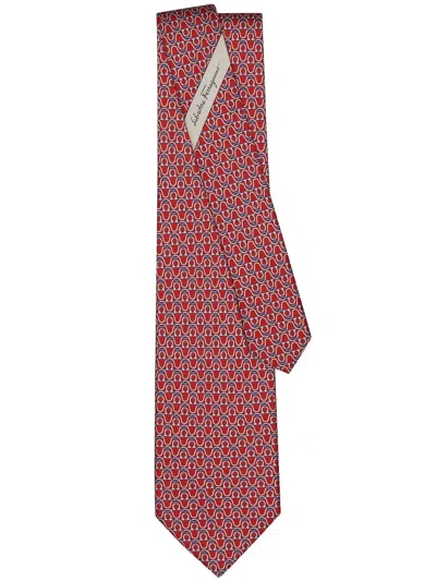 Ferragamo Gancini Print Silk Tie In Rot