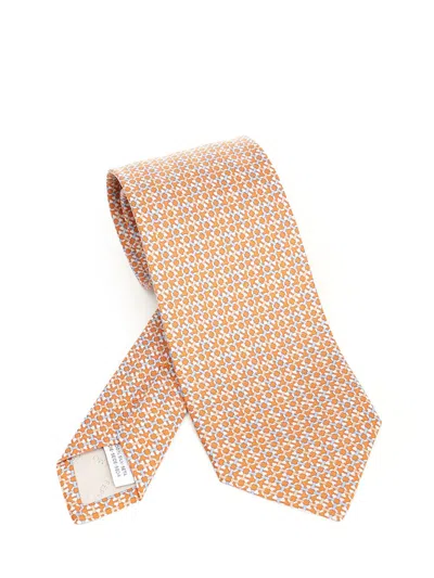 Ferragamo Gancini Print Silk Tie Ties And Bow Ties Orange