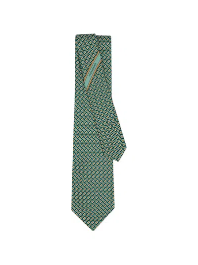 Ferragamo Gancini Print Silk Tie In White