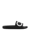 Ferragamo Gancini-print Open-toe Slides In Black