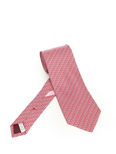 Ferragamo Gancini Print Tie In Pink