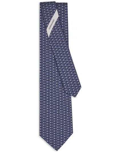 Ferragamo Gancini Print Tie In Blue