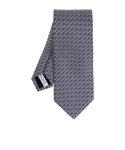 Ferragamo Gancini-print Tie In Gray
