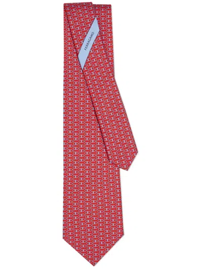 Ferragamo Gancini Print Tie In Red