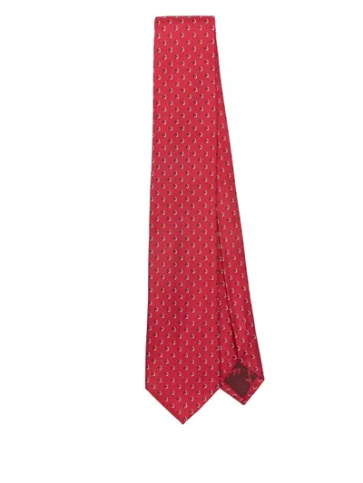 Ferragamo Gancini-pattern Silk Tie In Red