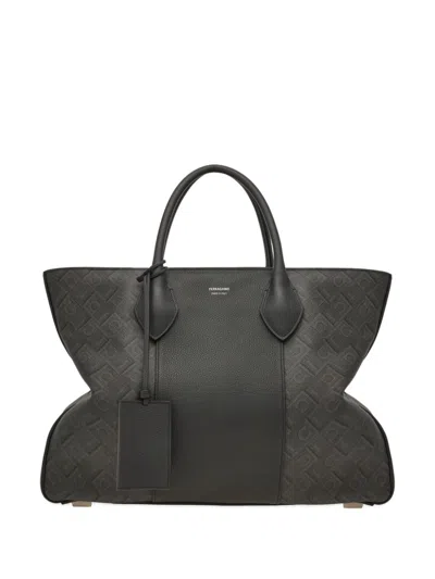 Ferragamo Gancini-print Tote Bag In Black
