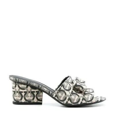 Ferragamo Gancini-print Viva Mules In Black