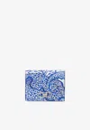 Ferragamo Gancini Printed Leather Compact Wallet In Blue
